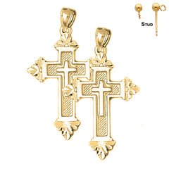 Pendientes de cruz latina de plata de ley de 38 mm (chapados en oro blanco o amarillo)