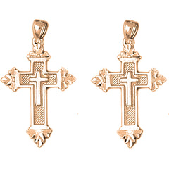 14K or 18K Gold 38mm Latin Cross Earrings