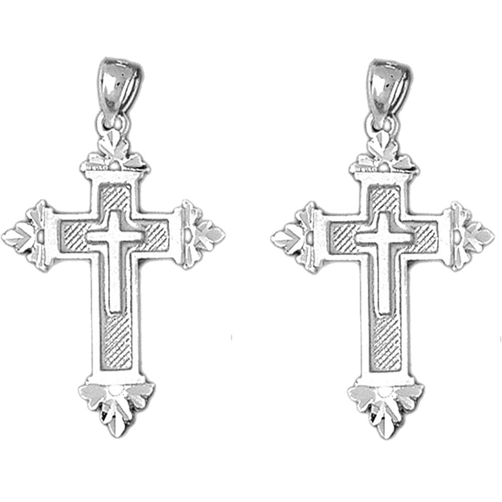 Sterling Silver 38mm Latin Cross Earrings