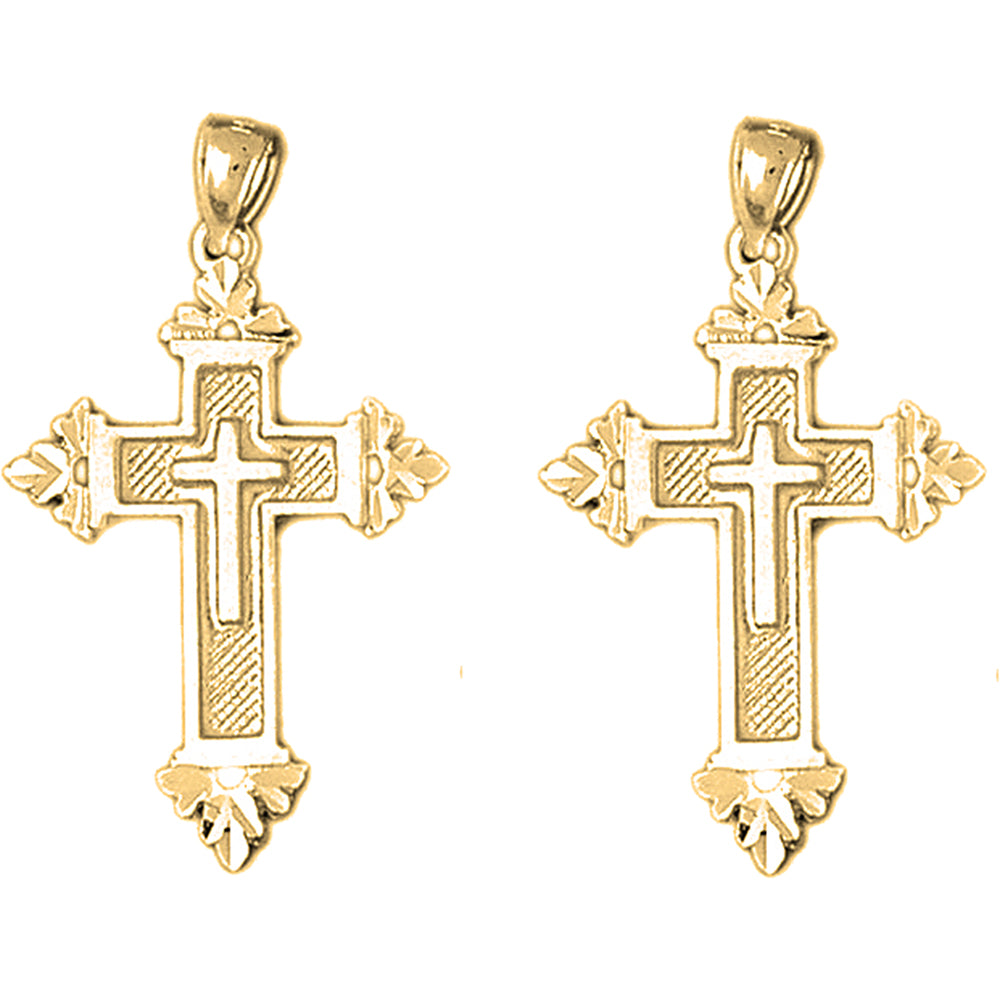 Yellow Gold-plated Silver 38mm Latin Cross Earrings