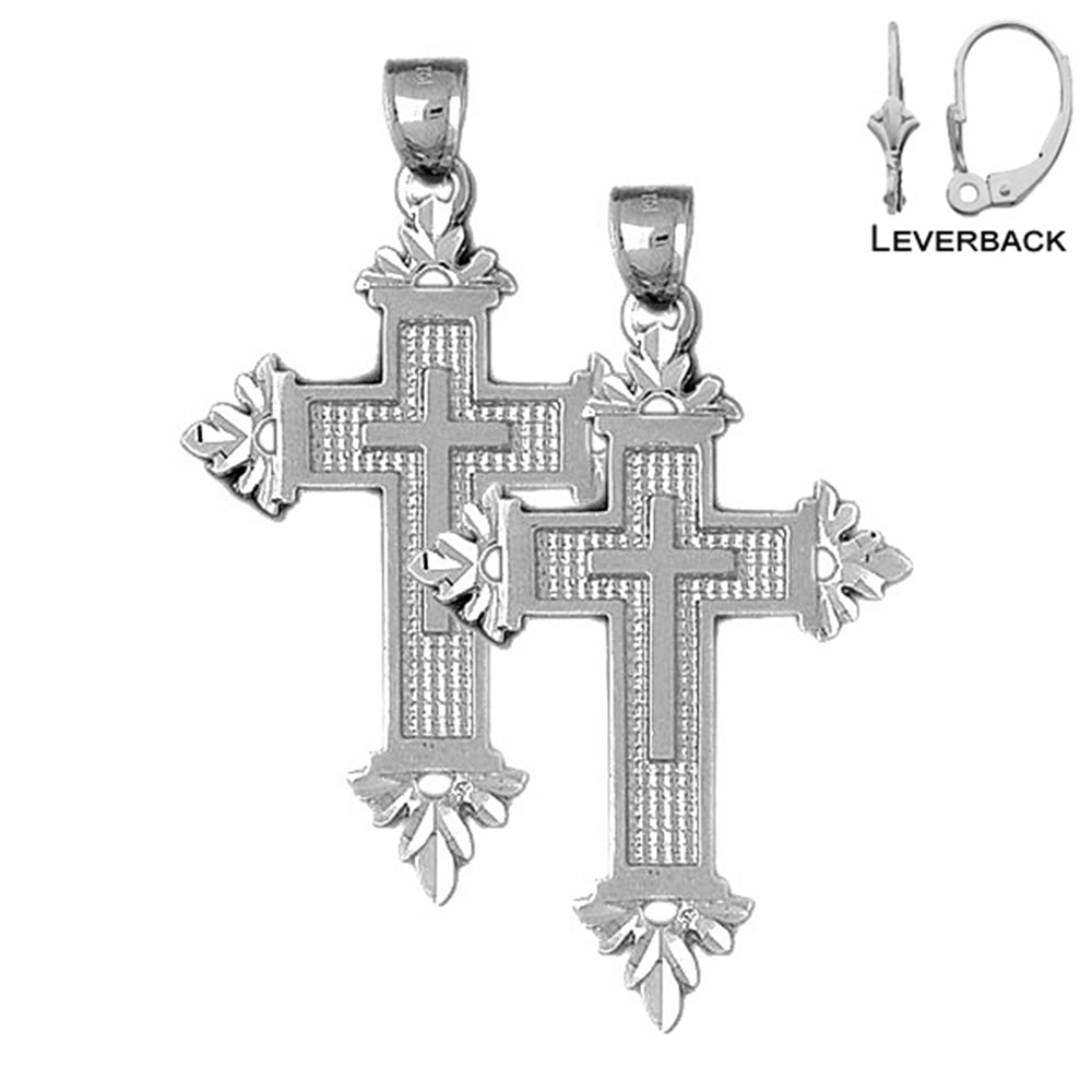 Pendientes de cruz latina de plata de ley de 56 mm (chapados en oro blanco o amarillo)