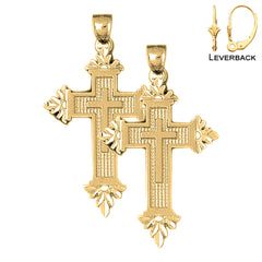 Sterling Silver 56mm Latin Cross Earrings (White or Yellow Gold Plated)