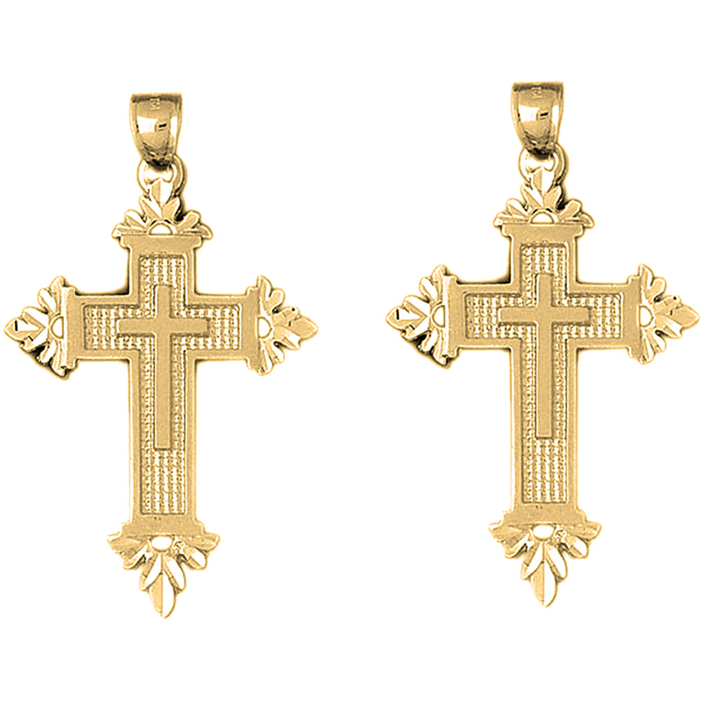 Yellow Gold-plated Silver 56mm Latin Cross Earrings