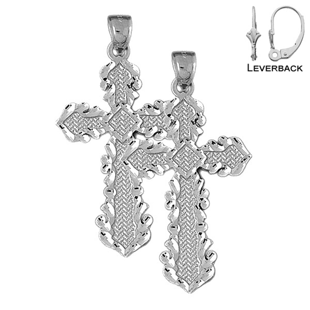 Sterling Silver 55mm Passion Cross Earrings (White or Yellow Gold Plated)