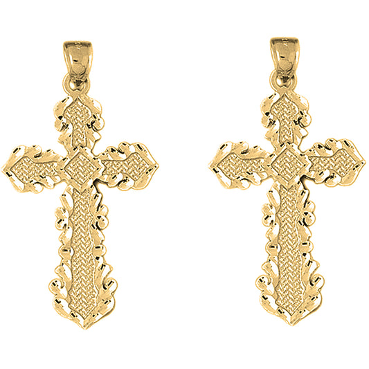 Yellow Gold-plated Silver 55mm Passion Cross Earrings