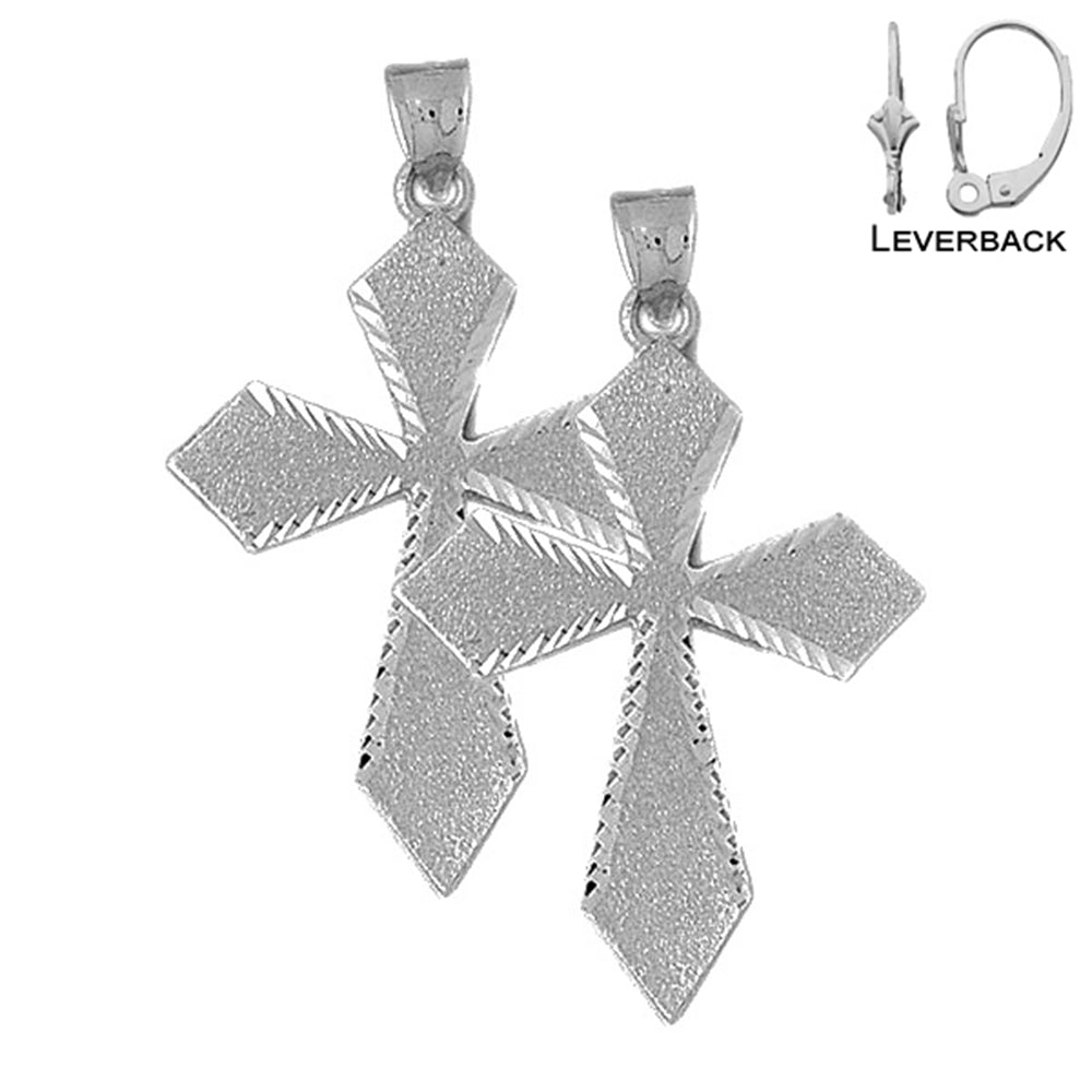 Sterling Silver 53mm Passion Cross Earrings (White or Yellow Gold Plated)