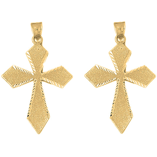 Yellow Gold-plated Silver 53mm Passion Cross Earrings