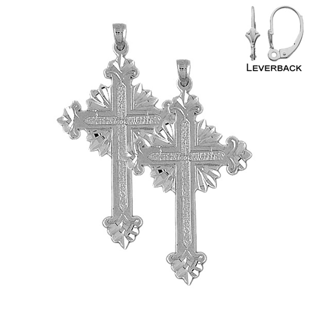 Sterling Silver 50mm Glory Cross Earrings (White or Yellow Gold Plated)