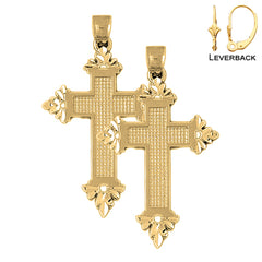 Sterling Silver 55mm Latin Cross Earrings (White or Yellow Gold Plated)