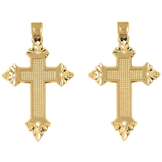 Yellow Gold-plated Silver 55mm Latin Cross Earrings