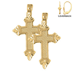 Sterling Silver 38mm Latin Cross Earrings (White or Yellow Gold Plated)