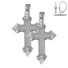 Sterling Silver 38mm Latin Cross Earrings (White or Yellow Gold Plated)