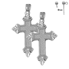 Sterling Silver 38mm Latin Cross Earrings (White or Yellow Gold Plated)