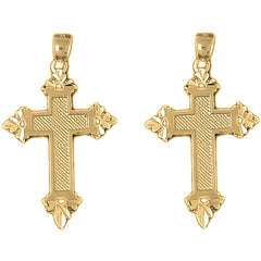 Yellow Gold-plated Silver 38mm Latin Cross Earrings