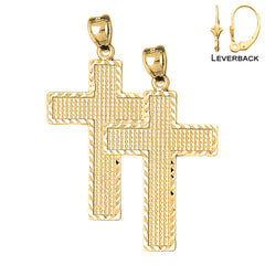 Sterling Silver 44mm Latin Cross Earrings (White or Yellow Gold Plated)