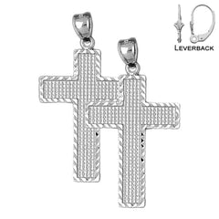 Sterling Silver 44mm Latin Cross Earrings (White or Yellow Gold Plated)