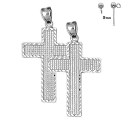 Sterling Silver 44mm Latin Cross Earrings (White or Yellow Gold Plated)