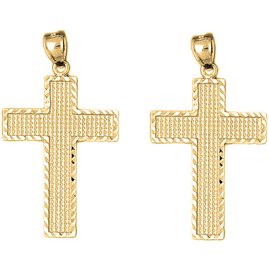 Yellow Gold-plated Silver 44mm Latin Cross Earrings