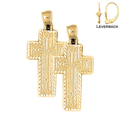 Sterling Silver 30mm Latin Cross Earrings (White or Yellow Gold Plated)