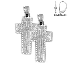 Pendientes de cruz latina de plata de ley de 30 mm (chapados en oro blanco o amarillo)