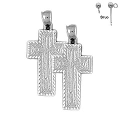 Pendientes de cruz latina de plata de ley de 30 mm (chapados en oro blanco o amarillo)