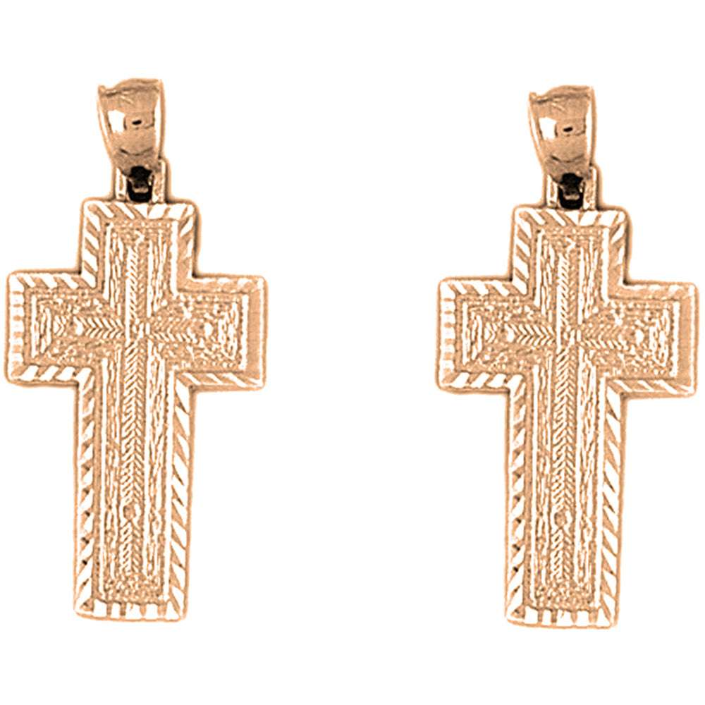 14K or 18K Gold 30mm Latin Cross Earrings