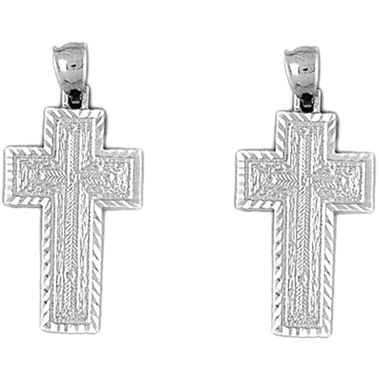 Sterling Silver 30mm Latin Cross Earrings