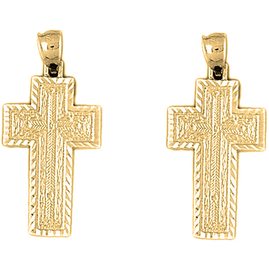 Yellow Gold-plated Silver 30mm Latin Cross Earrings