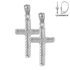 Sterling Silver 33mm Latin Cross Earrings (White or Yellow Gold Plated)