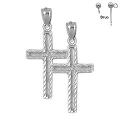 Sterling Silver 33mm Latin Cross Earrings (White or Yellow Gold Plated)