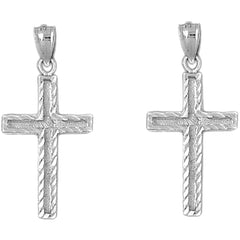 Sterling Silver 33mm Latin Cross Earrings