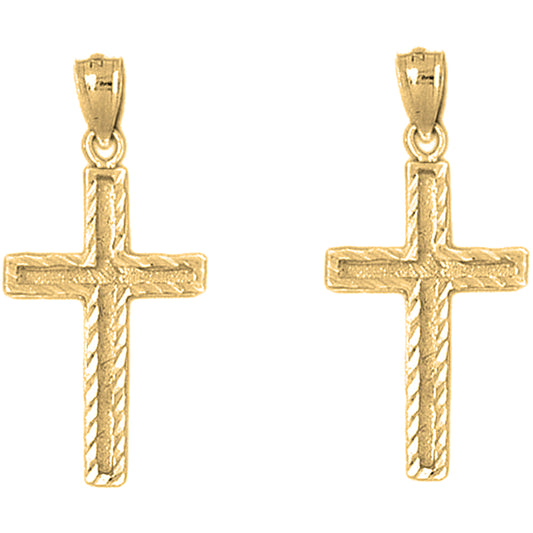 Yellow Gold-plated Silver 33mm Latin Cross Earrings