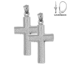 Sterling Silver 33mm Latin Cross Earrings (White or Yellow Gold Plated)