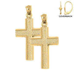 Sterling Silver 33mm Latin Cross Earrings (White or Yellow Gold Plated)