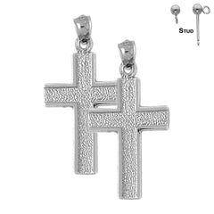 Pendientes de plata de ley con cruz latina de 33 mm (chapados en oro blanco o amarillo)