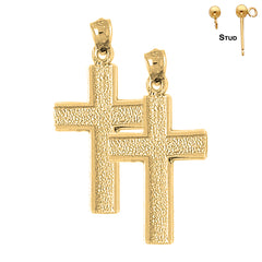 Sterling Silver 33mm Latin Cross Earrings (White or Yellow Gold Plated)