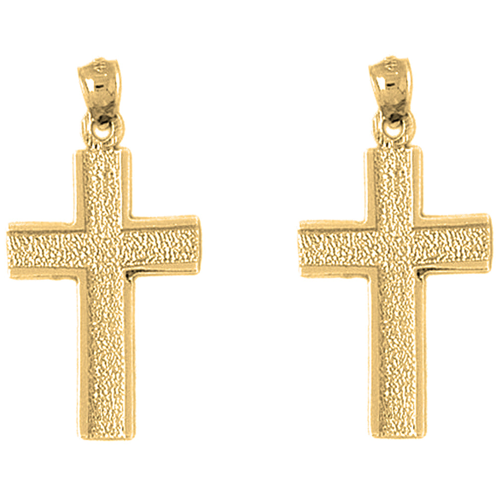 Yellow Gold-plated Silver 33mm Latin Cross Earrings