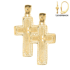 Sterling Silver 38mm Coticed Cross Earrings (White or Yellow Gold Plated)