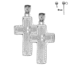 Sterling Silver 38mm Coticed Cross Earrings (White or Yellow Gold Plated)