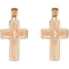 14K or 18K Gold 38mm Coticed Cross Earrings