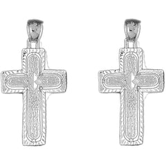 Sterling Silver 38mm Coticed Cross Earrings