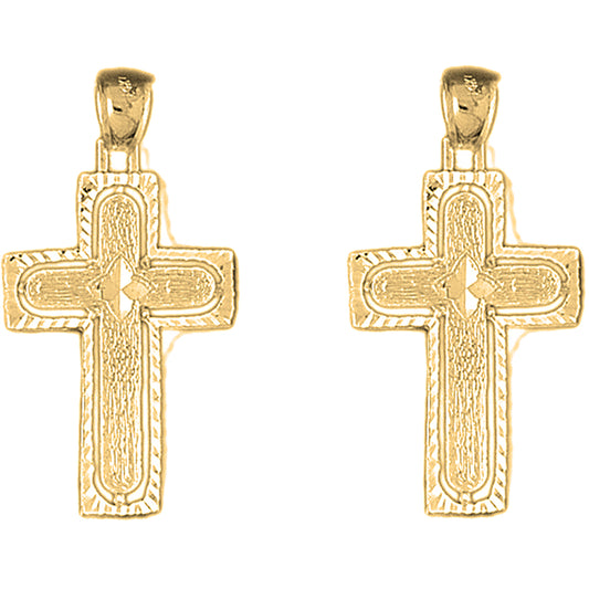 14K or 18K Gold 38mm Coticed Cross Earrings