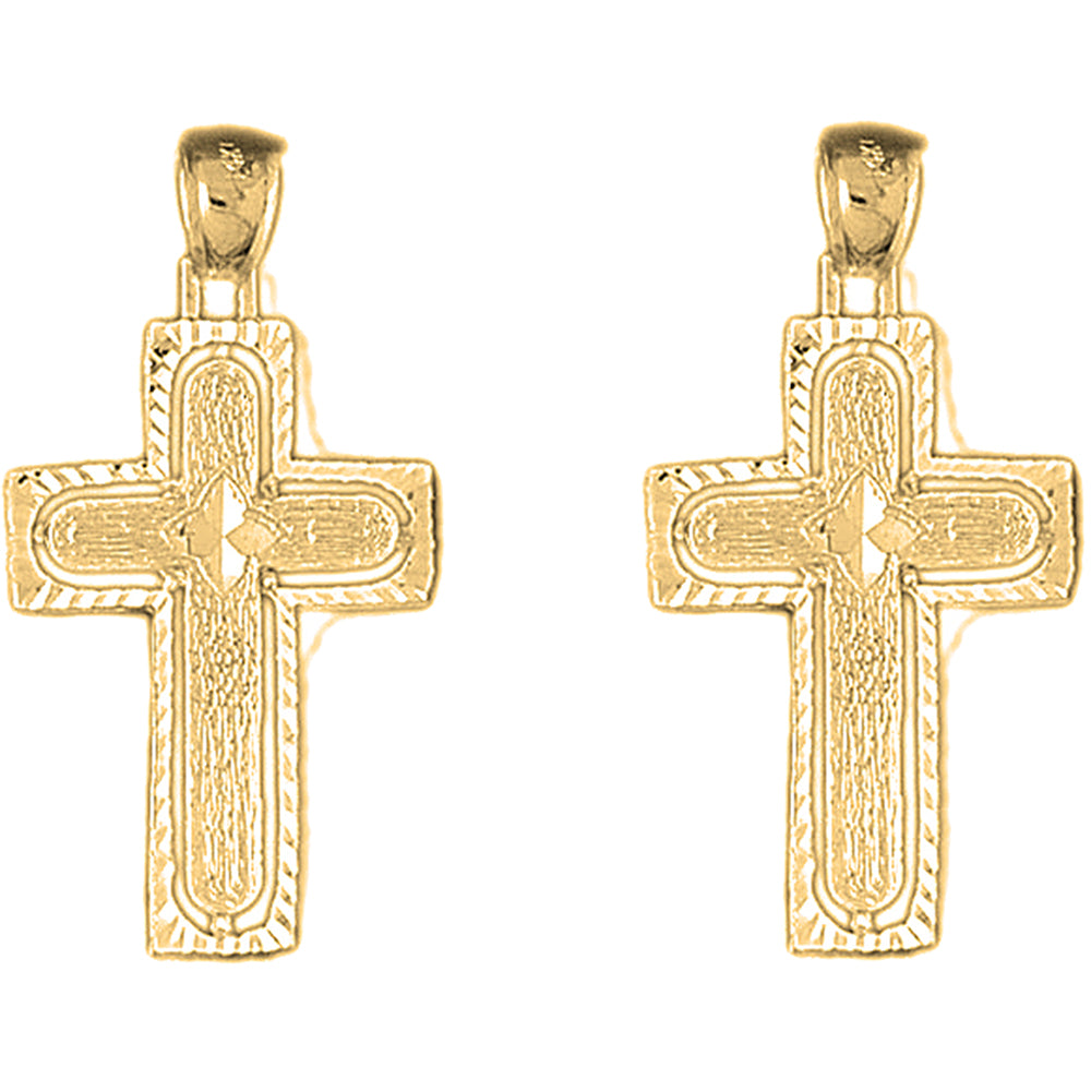 Yellow Gold-plated Silver 38mm Coticed Cross Earrings