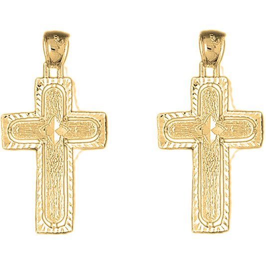 Yellow Gold-plated Silver 38mm Coticed Cross Earrings