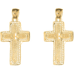 Yellow Gold-plated Silver 38mm Coticed Cross Earrings