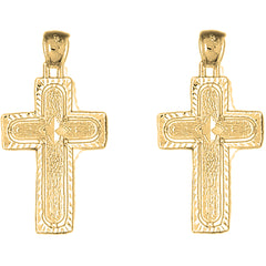 14K or 18K Gold 38mm Coticed Cross Earrings