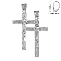 Sterling Silver 48mm Latin Cross Earrings (White or Yellow Gold Plated)