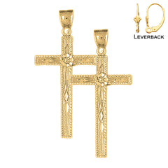 Sterling Silver 48mm Latin Cross Earrings (White or Yellow Gold Plated)