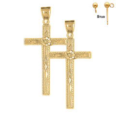 Sterling Silver 48mm Latin Cross Earrings (White or Yellow Gold Plated)