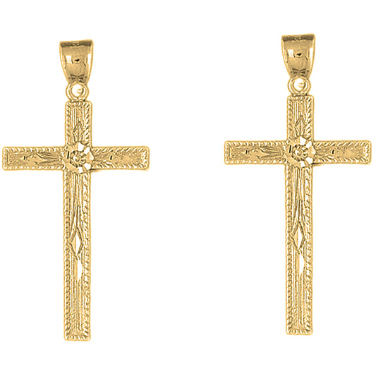 Yellow Gold-plated Silver 48mm Latin Cross Earrings